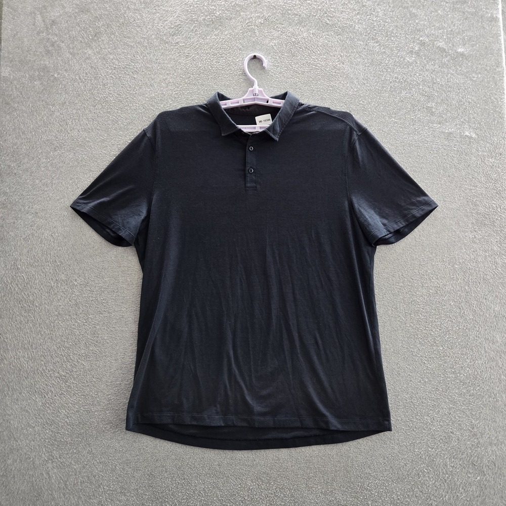 Lululemon‎ Men Polo L Black Button Short Sleeve